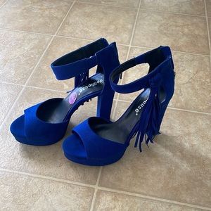New Womens Royal Blue Tassel Suede Platform High Heels Dollhouse Size 6.5